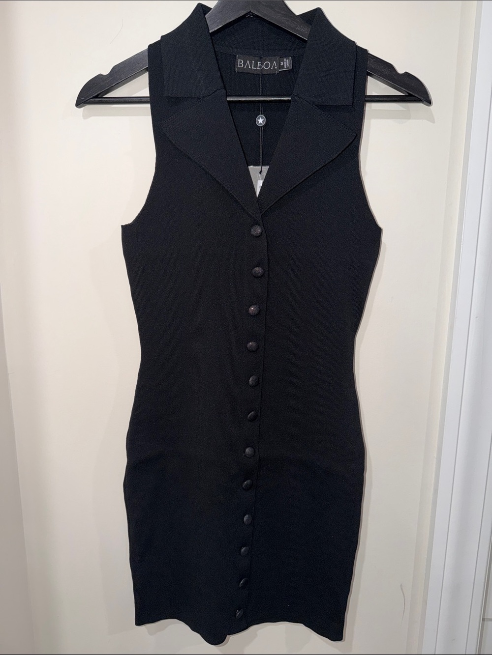 Black Sleeveless Button-Front Knit Dress